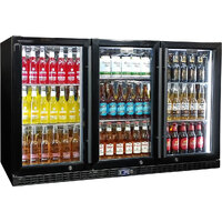 Schmick Black 3 Door Quiet Running Heated Glass Door Bar Fridge Model SK386-B-HD