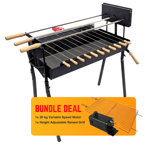 Cyprus Grill Starter Bundle - Modern (Black) Souvla Package Deal with 20kg Variable Speed Motor & Raised Grill  - CG-0779SSB-BUNDLE