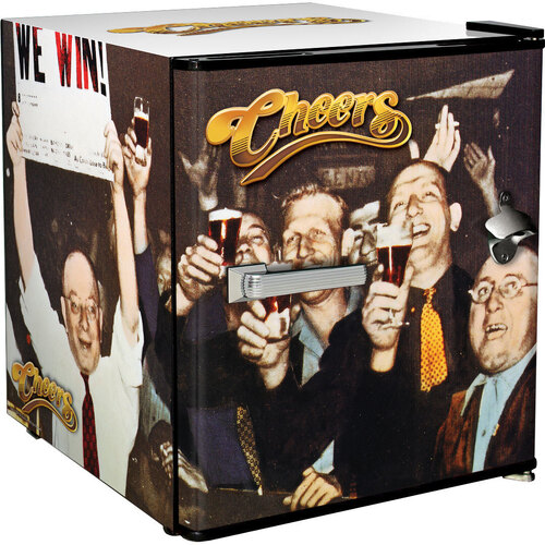 Cheers-We Win Retro Black Small Vintage Mini Bar Fridge 46 Litre With Opener