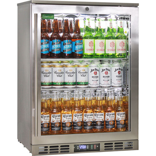 Rhino Stainless Steel 1 Heated Glass Door Bar Fridge With Quiet Fans And Low Energy Consumption