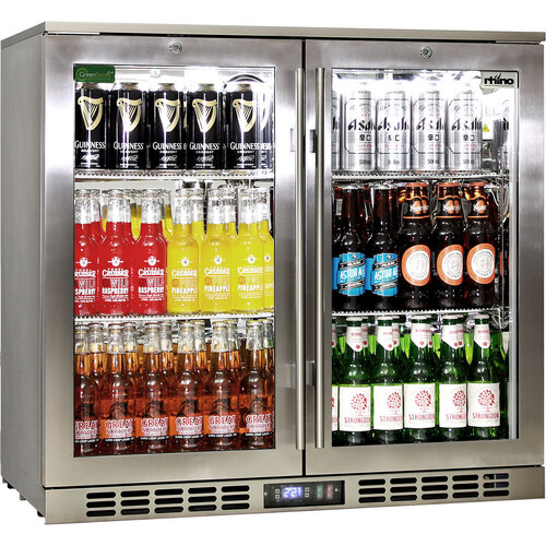 Rhino Stainless Steel 2 Door Heated Glass Bar Fridge