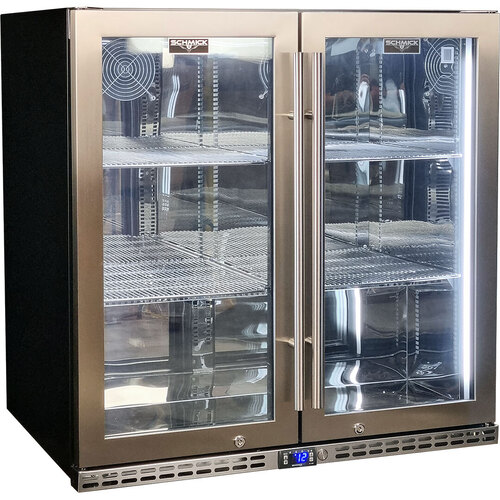 Schmick Quiet Running Front Venting Under Bench Heated Glass 2 Door Bar Fridge Model SK245-HD